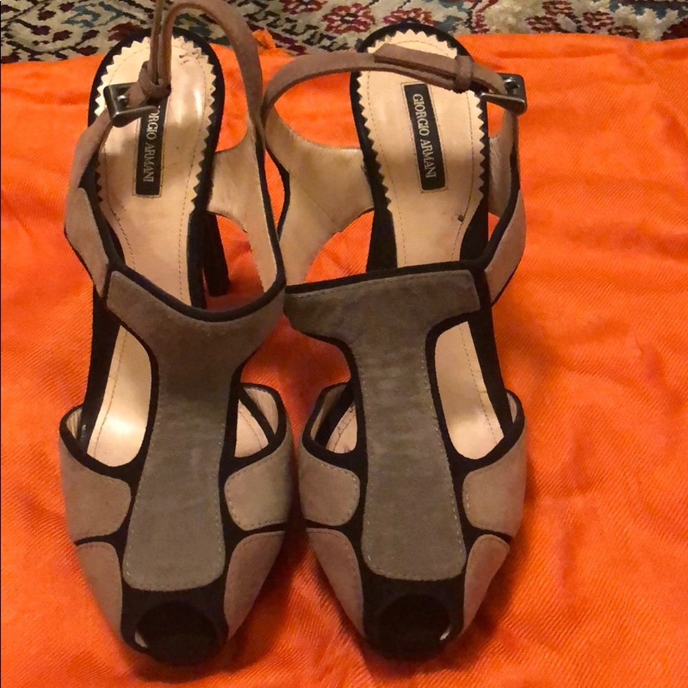 Giorgio Armani open toe suede heels
